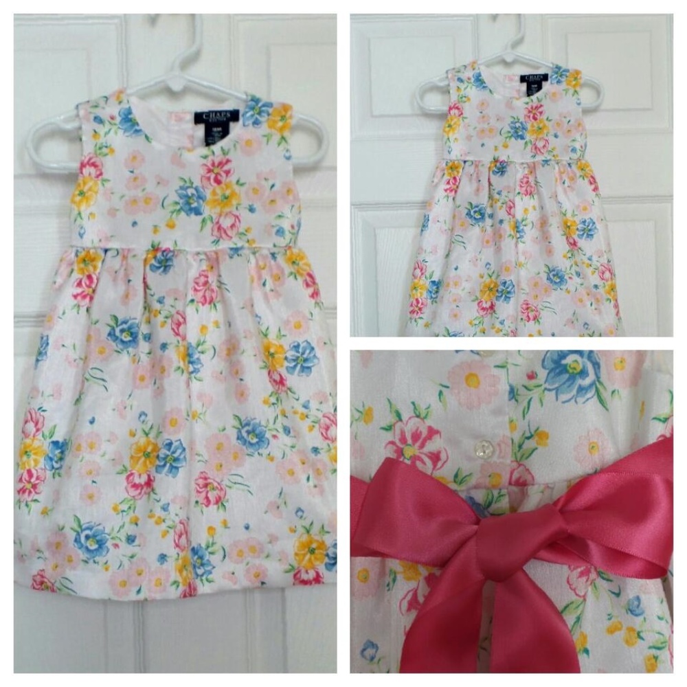 CHAPS DRESS Girls Size 18 Months WHITE FLORAL Pink